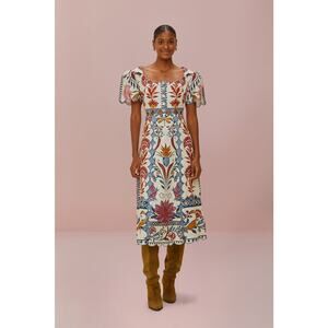 Farm Rio Cream Romantic Lightness short sleeve midi dress size large